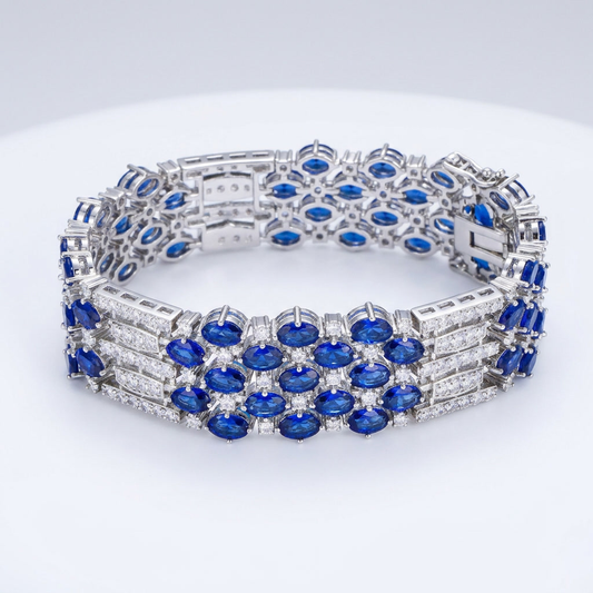 Royal Sapphire Oval Cluster Tennis Bracelet — clean product shot