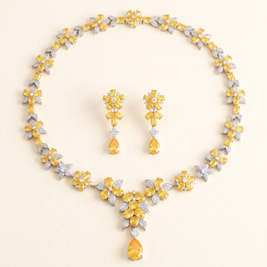 Golden Blossom Necklace & Earring Set - flatlay