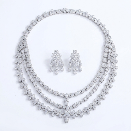 Triple Tier Floral Necklace & Earring Duo - flatlay