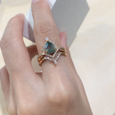 Vintage Moss Agate Stacked Ring Set — natural moss agate set in gold-plated sterling silver