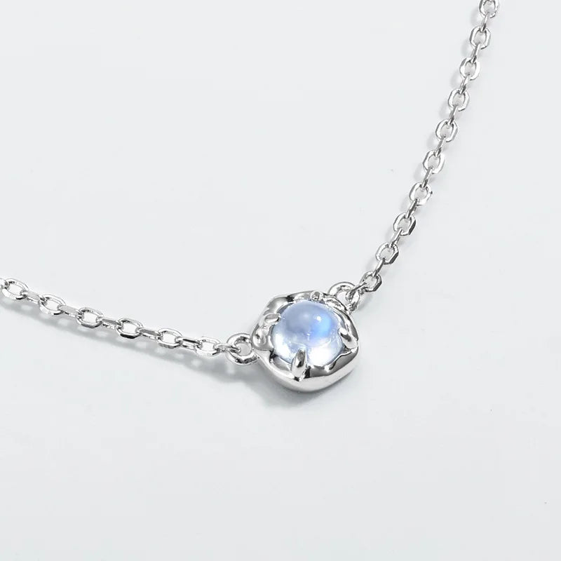 Blue Moonlight Moonstone Charm Necklace — round brilliant-cut moonstone charm in rhodium-plated sterling silver, view 6 of 6