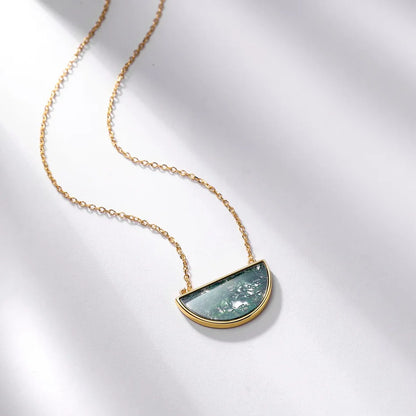 Half Circle Moss Agate Bar Necklace — half-circle bar of natural moss agate in gold-plated sterling silver, view 3 of 5