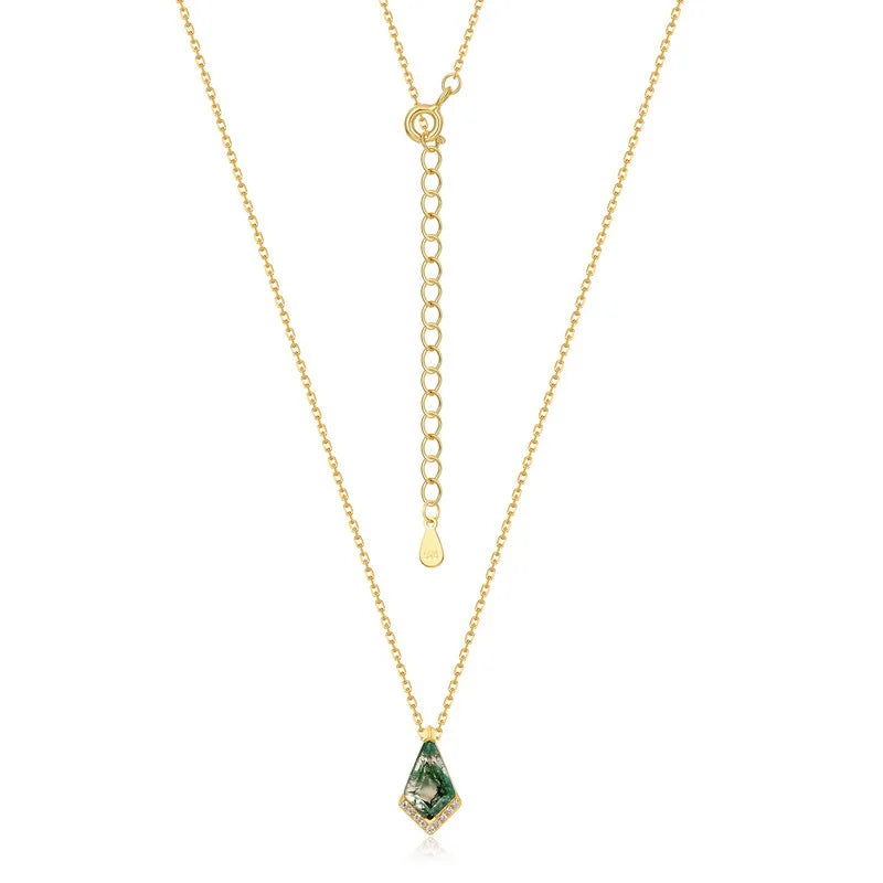 Woodland Kite Moss Agate Pendant Necklace — kite-cut natural green moss agate pendant in gold-plated sterling silver, view 2 of 6