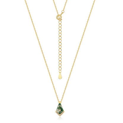 Woodland Kite Moss Agate Pendant Necklace — kite-cut natural green moss agate pendant in gold-plated sterling silver, view 2 of 6