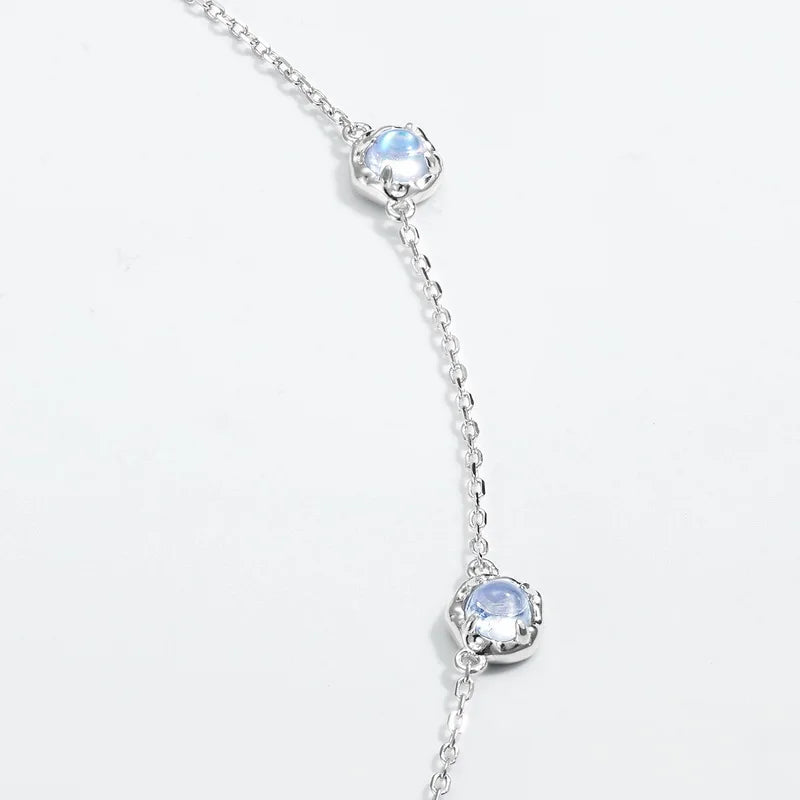 Blue Moonlight Moonstone Charm Necklace — round brilliant-cut moonstone charm in rhodium-plated sterling silver, view 5 of 6