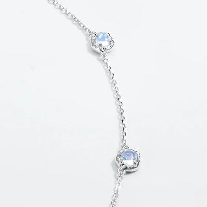 Blue Moonlight Moonstone Charm Necklace — round brilliant-cut moonstone charm in rhodium-plated sterling silver, view 5 of 6
