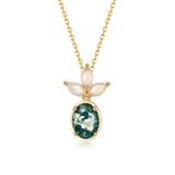 Oval Moss Agate Opal Pendant Necklace — oval-cut natural moss agate with opal accent in gold-plated sterling silver