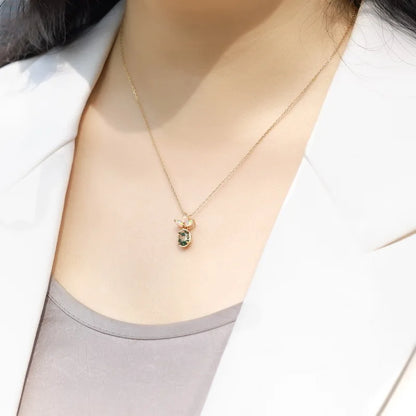 Oval Moss Agate Opal Pendant Necklace — oval-cut natural moss agate with opal accent in gold-plated sterling silver, view 5 of 5