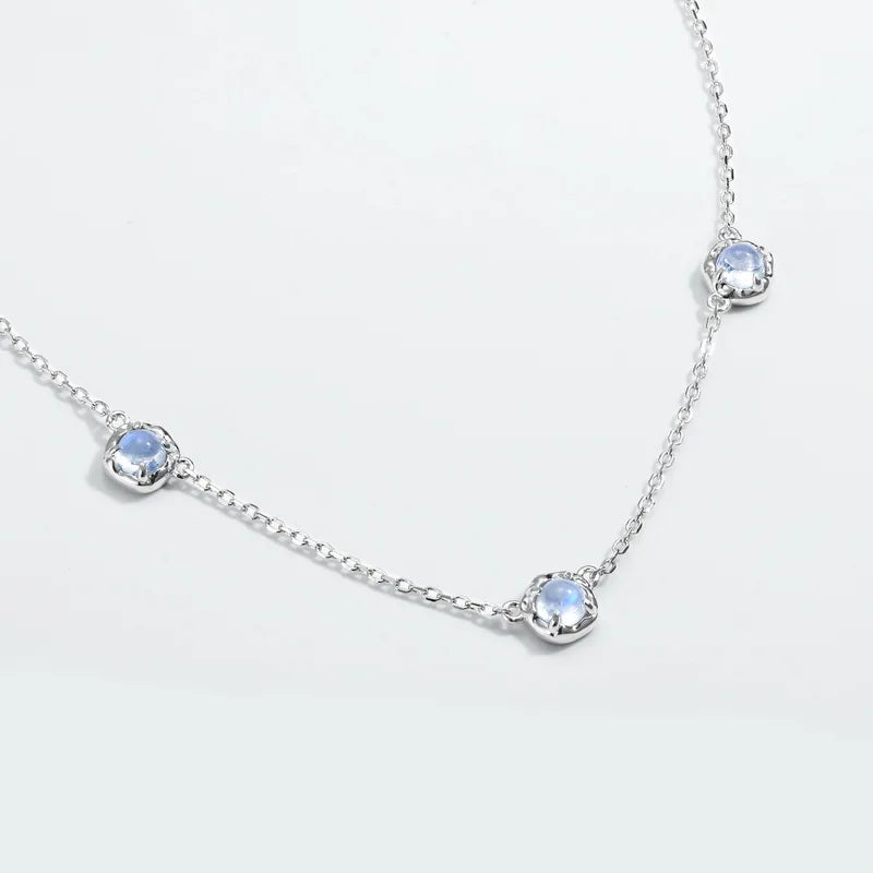 Blue Moonlight Moonstone Charm Necklace — round brilliant-cut moonstone charm in rhodium-plated sterling silver, view 3 of 6