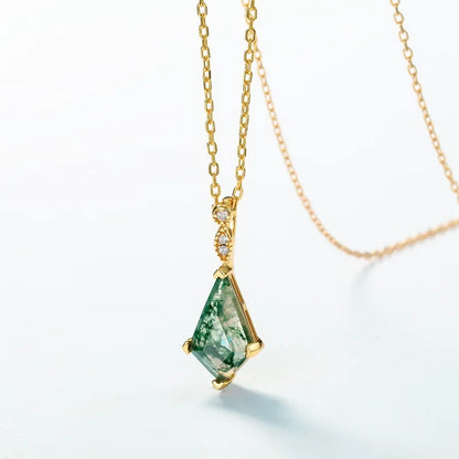 Faceted Kite Moss Agate Gold Necklace — faceted kite-cut natural moss agate in 10K gold-plated sterling silver, view 3 of 6