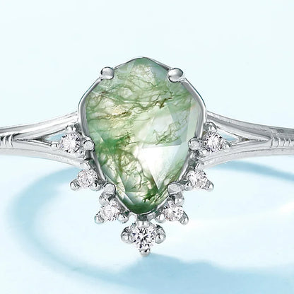Cabochon Moss Agate Adjustable Ring — cabochon natural moss agate adjustable ring in rhodium-plated sterling silver, view 3 of 4