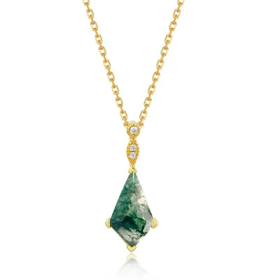 Faceted Kite Moss Agate Gold Necklace — faceted kite-cut natural moss agate in 10K gold-plated sterling silver