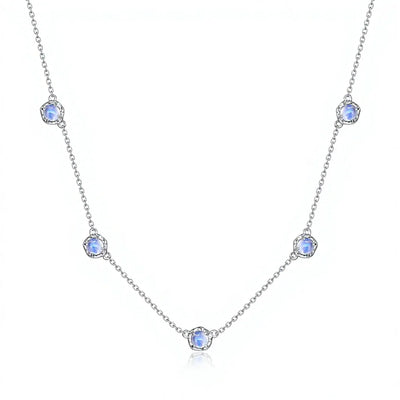 Blue Moonlight Moonstone Charm Necklace — round brilliant-cut moonstone charm in rhodium-plated sterling silver