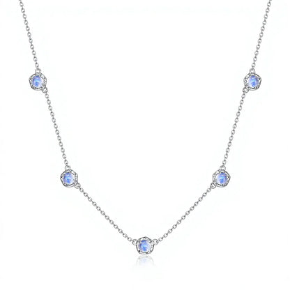 Blue Moonlight Moonstone Charm Necklace — round brilliant-cut moonstone charm in rhodium-plated sterling silver