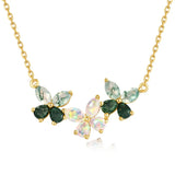 Trio Butterfly Moss Agate Opal Necklace — marquise-cut natural moss agate and opal butterfly pendant in gold-plated sterling silver
