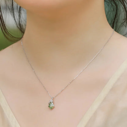 Serpent Kite Moss Agate Pendant Necklace — kite-cut natural green moss agate serpent pendant in rhodium-plated sterling silver, view 2 of 6