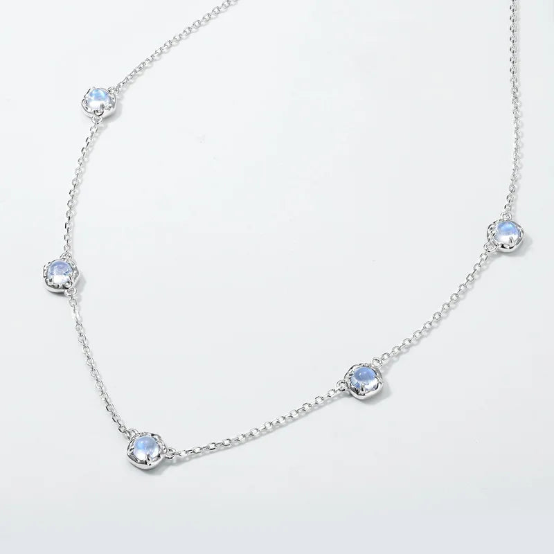 Blue Moonlight Moonstone Charm Necklace — round brilliant-cut moonstone charm in rhodium-plated sterling silver, view 4 of 6