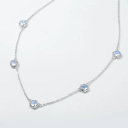 Blue Moonlight Moonstone Charm Necklace — round brilliant-cut moonstone charm in rhodium-plated sterling silver, view 4 of 6