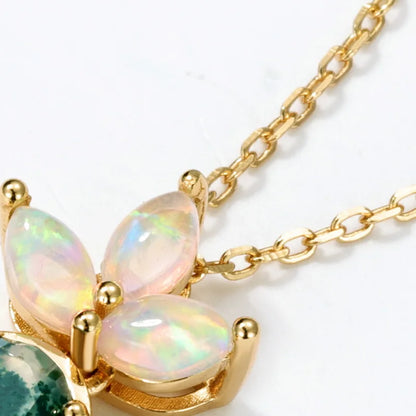 Oval Moss Agate Opal Pendant Necklace — oval-cut natural moss agate with opal accent in gold-plated sterling silver, view 4 of 5