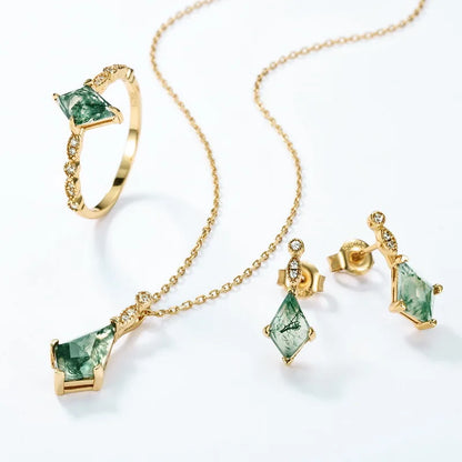 Faceted Kite Moss Agate Gold Necklace — faceted kite-cut natural moss agate in 10K gold-plated sterling silver, view 6 of 6