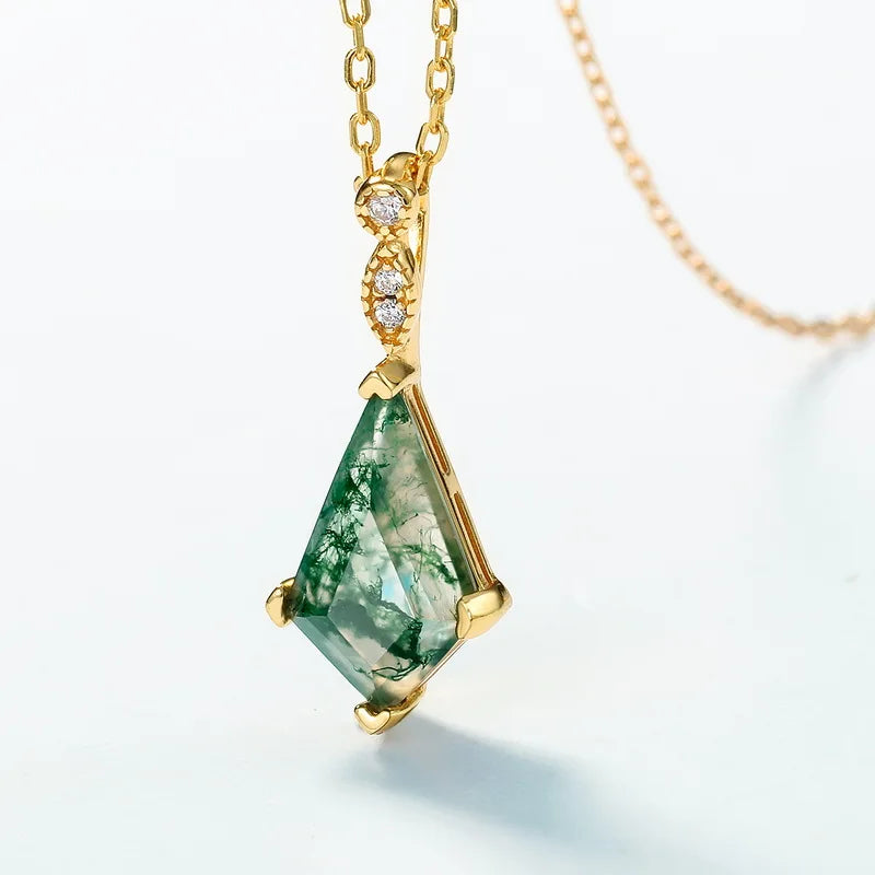 Faceted Kite Moss Agate Gold Necklace — faceted kite-cut natural moss agate in 10K gold-plated sterling silver, view 4 of 6