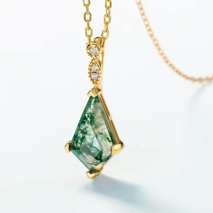 Faceted Kite Moss Agate Gold Necklace — faceted kite-cut natural moss agate in 10K gold-plated sterling silver, view 4 of 6