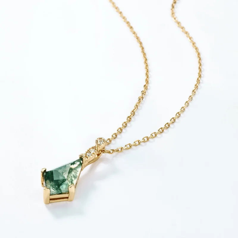 Faceted Kite Moss Agate Gold Necklace — faceted kite-cut natural moss agate in 10K gold-plated sterling silver, view 5 of 6