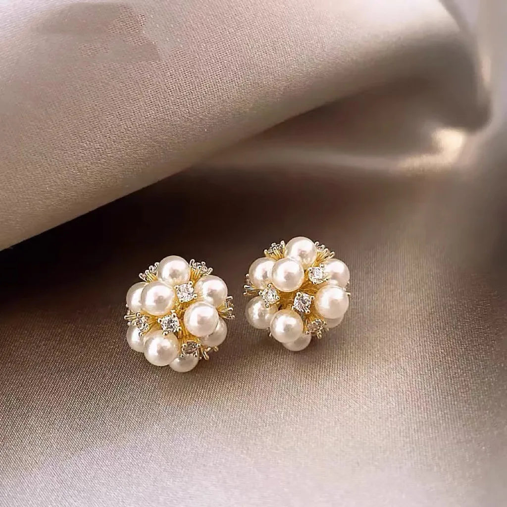 Luxurious Micro-set zircon White Enamel Camellia Pearl Earrings For Women Exquisite Party Earrings