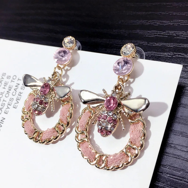 Women earring cc style ladies Vintage Black Camellia Earrings with rhinestone Fashion Earrings with Simple Bowknot Earrings