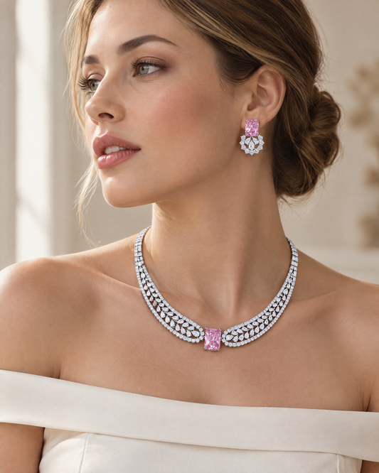 Pink Emerald-Cut Statement Necklace lifestyle shot