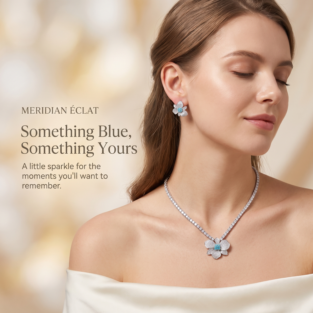 Turquoise Flower Pavé Necklace & Earring Set