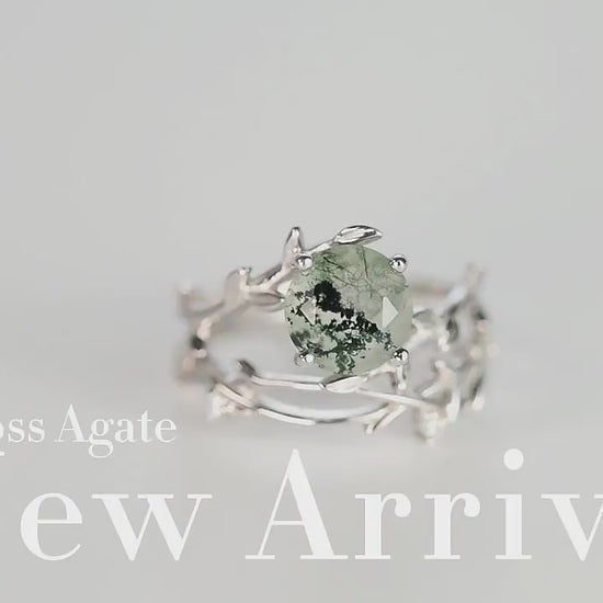 Twig Branch Moss Agate Adjustable Ring — product video