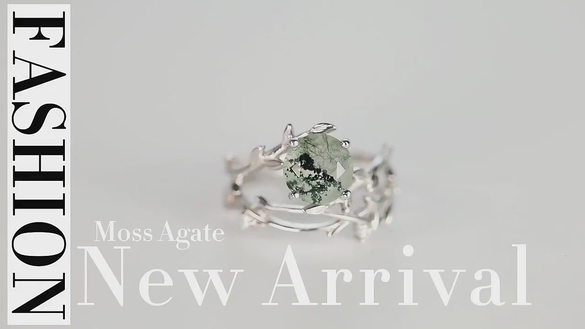 Twig Branch Moss Agate Adjustable Ring — product video