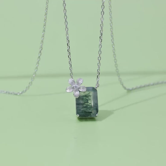 Flower Accent Moss Agate Pendant Necklace — product video