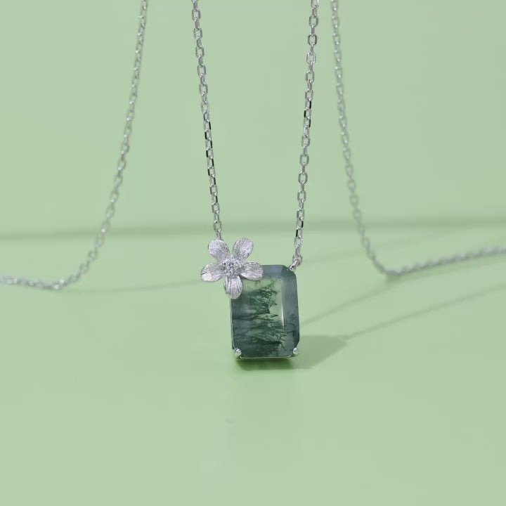 Flower Accent Moss Agate Pendant Necklace — product video