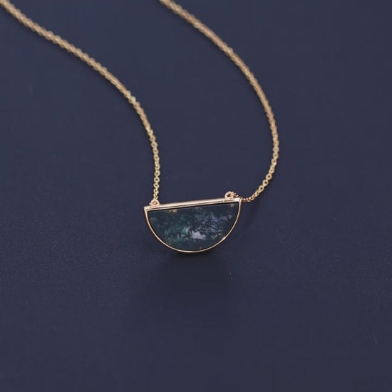 Half Circle Moss Agate Bar Necklace — product video