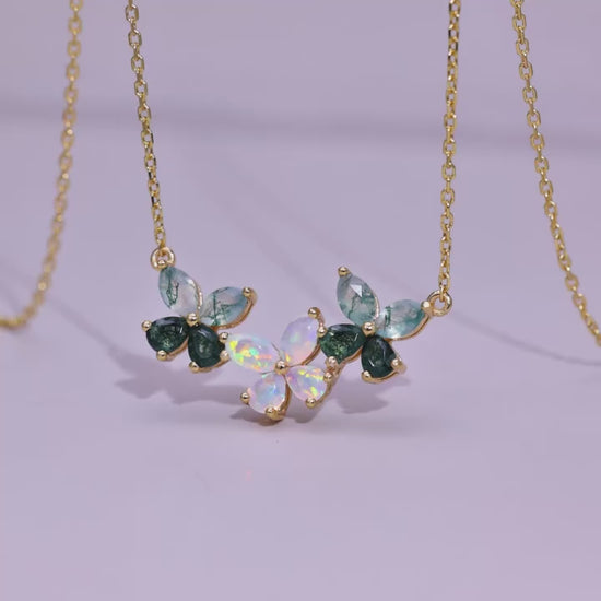 Trio Butterfly Moss Agate Opal Necklace — product video