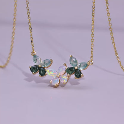 Trio Butterfly Moss Agate Opal Necklace — product video