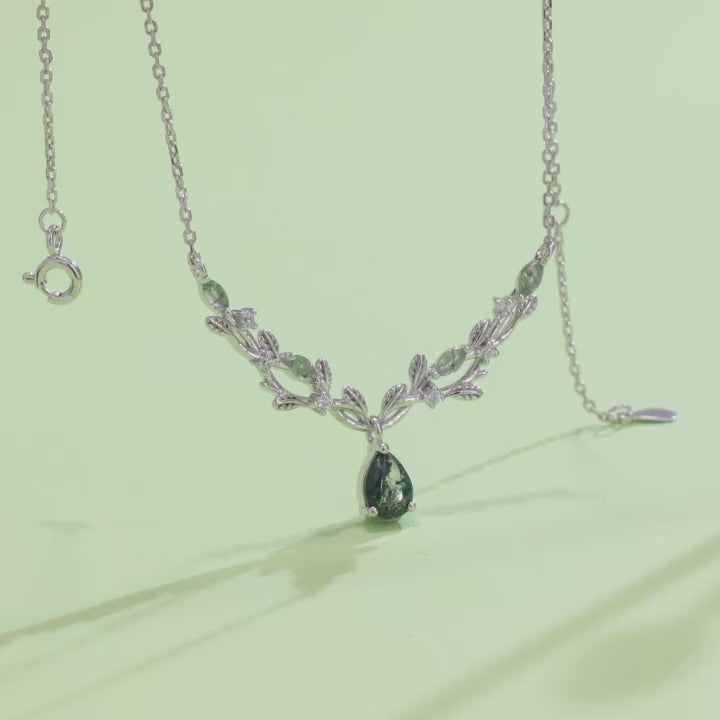 Vine Branch Moss Agate Teardrop Necklace — product video