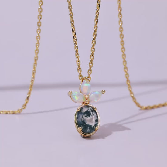 Oval Moss Agate Opal Pendant Necklace — product video