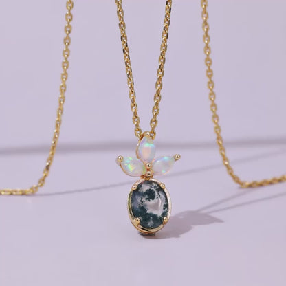 Oval Moss Agate Opal Pendant Necklace — product video